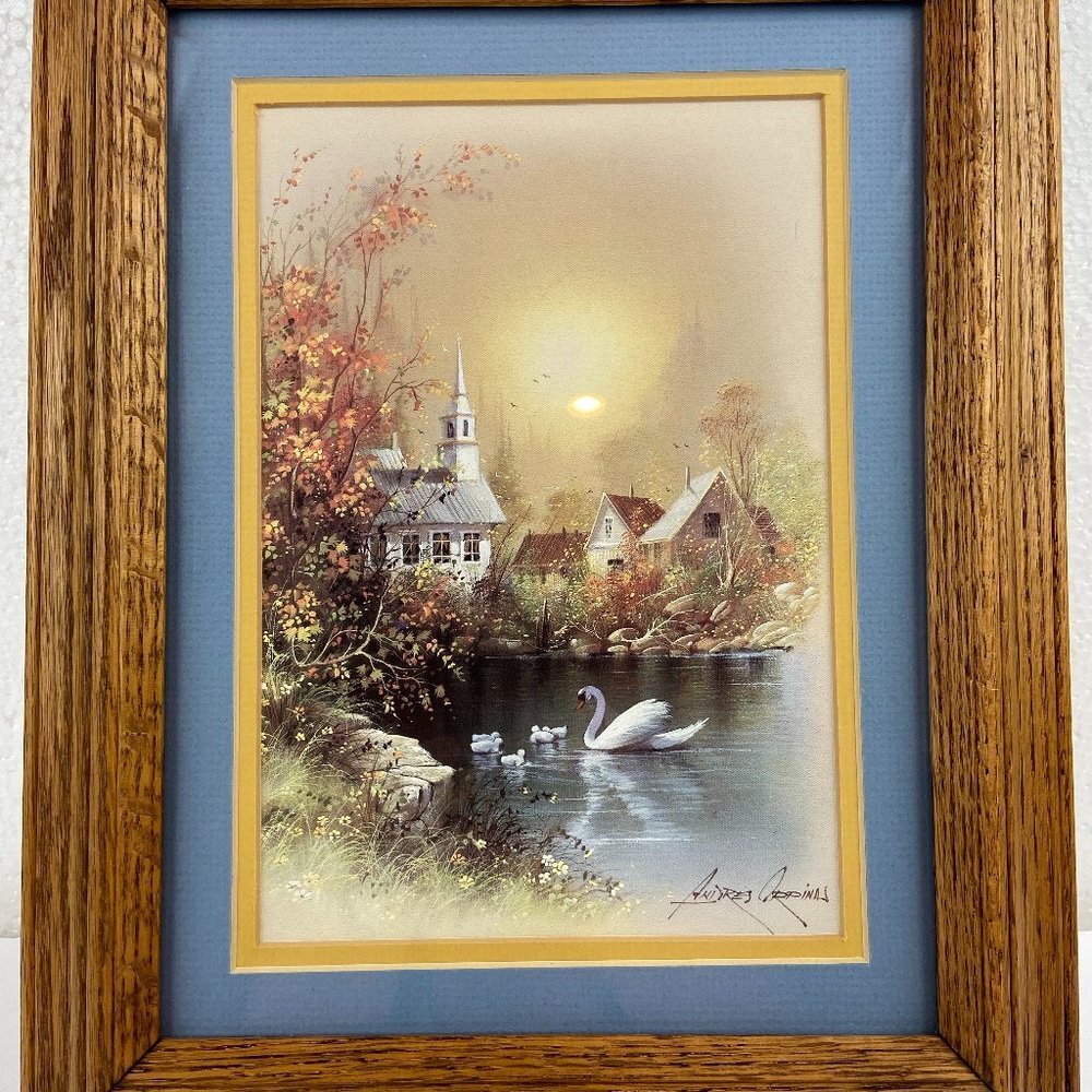 Vtg Andres Orpinas Art Print 12"×15" wood frame
